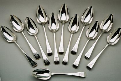 Set of 24 spoons (12 tablespoons and 12 dessertspoons), Old English pattern