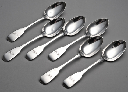 Irish Silver Rat Tail Dessert Spoons (Set of 6) - James Brady, Dublin, Neill, Belfast