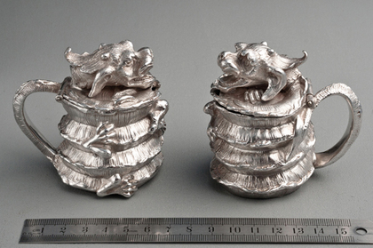 Sterling Silver Dragon Mustard Pots (Pair) - C.J. Vander, James Barclay Hennell