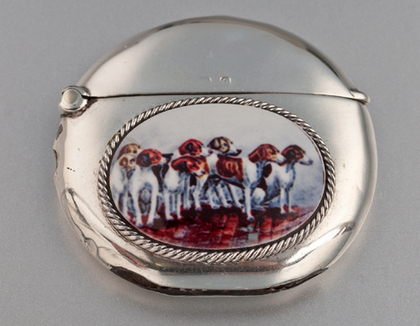 Antique Silver and Enamel Vesta Case - English Foxhounds