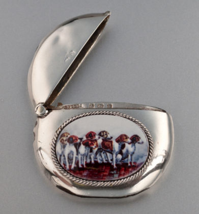 Antique Silver and Enamel Vesta Case - English Foxhounds