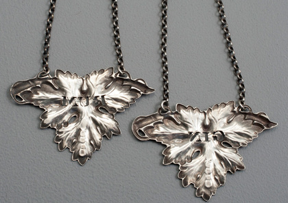 Victorian Silver Vine Leaf Wine Labels (Pair) - Gin, Rum