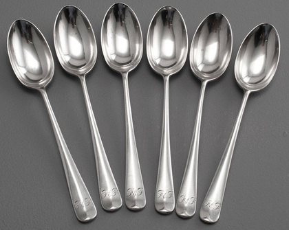Liberty Sterling Silver Coronation Rat Tail Hanoverian Teaspoons (Set of 6) - British Hallmarks, London, Birmingham, Sheffield, Chester, Glasgow, Edinburgh -  British Hallmarks
