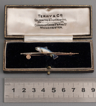 9 Carat Gold and Cast Silver & Enamel Rainbow Trout Fishing Brooch