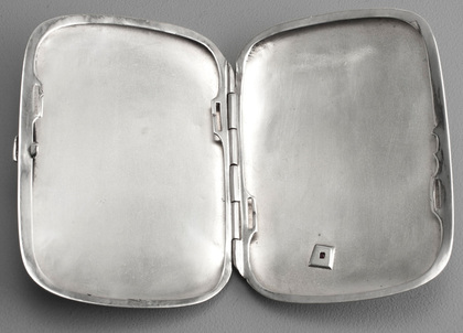 German Silver Cigarette Case - Horseshoe, Ruby, Riding Crop