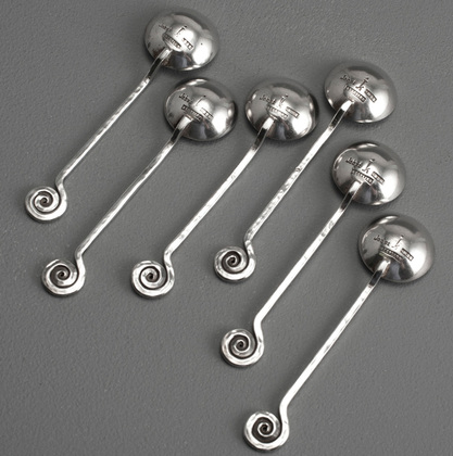 Kurt Jobst Arts & Crafts Sterling Silver Tea Spoons (Set of 6) - Spiral Design, Chameleon Tail