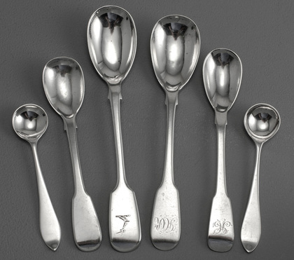 Antique Irish Silver Mustard & Salt Spoons (Mixed group of 6)