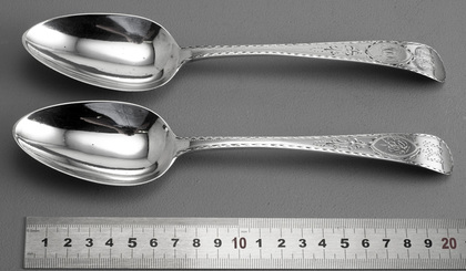 Irish Georgian Silver Bright Cut Bow Tablespoons (Pair)