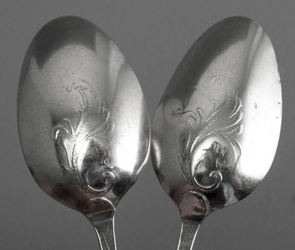Miniature Hanoverian Silver Scroll Back (Fancy Back) Toy Spoons - William Pinder