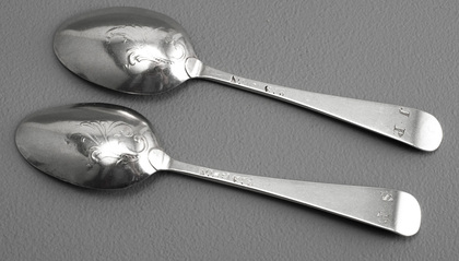 Miniature Hanoverian Silver Scroll Back (Fancy Back) Toy Spoons - William Pinder