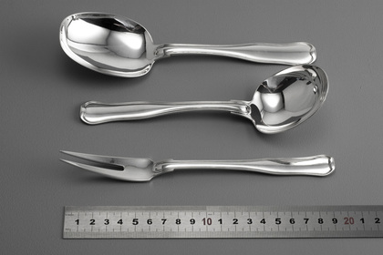 Georg Jensen Old Danish (Dobbeltriflet) Sterling Silver Serving Set (Serving Spoon, Gravy Ladle, Meat Fork)