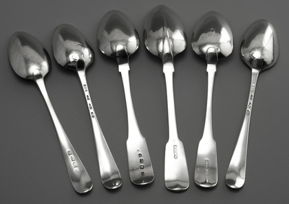 Irish Georgian Silver Tablespoons (Mixed Collection of 6) - Old English, Fiddle Patterns