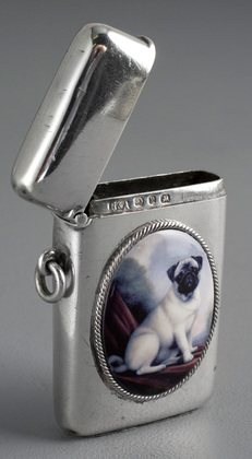 Victorian Silver and Enamel Vesta Case - Pug, Dog Vesta