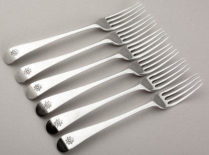 Georgian Silver Dessert Forks (Set of 6) - Samuel Godbehere, Edward Wigan, Sun in Splendour