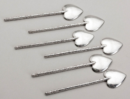 Indian Silver Heart Shaped Teaspoons (Set of 6) - Raj Period