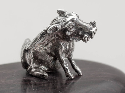 Patrick Mavros Silver Sculpture Warthog Family On Blackwood Base