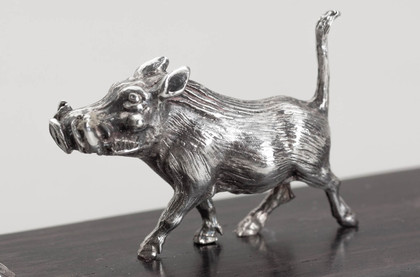 Patrick Mavros Silver Sculpture Warthog Family On Blackwood Base