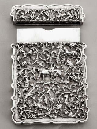 Antique Indian Mughal Silver Raj Period  Card Case - Durga Hindu Goddess