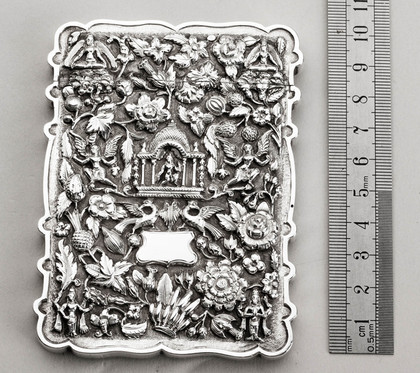 Antique Indian Mughal Silver Raj Period  Card Case - Durga Hindu Goddess