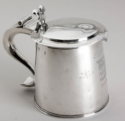 Charles II Silver Flat Lidded Tankard - Oxford University, Magdalen College