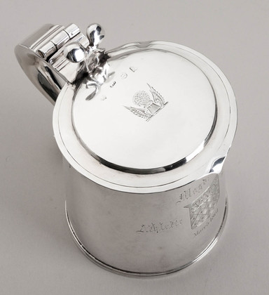 Charles II Silver Flat Lidded Tankard - Oxford University, Magdalen College