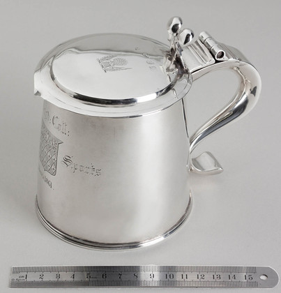 Charles II Silver Flat Lidded Tankard - Oxford University, Magdalen College