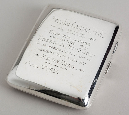 Silver WWI Cigarette Case - Military Medal, Menin Road, Red Cross,  Pte Cronje