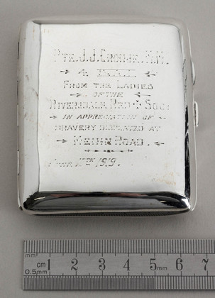 Silver WWI Cigarette Case - Military Medal, Menin Road, Red Cross,  Pte Cronje
