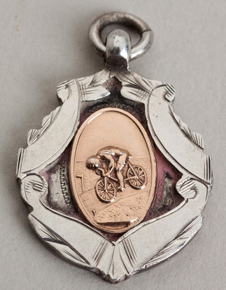 Set of 4 Sterling Silver and Gold Cycling Fob Medallions - FWCC, R Richardson, Foster Wheeler Cycling Club