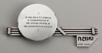 Commemorative Sterling Silver Key - UNISA OR Tambo Administrative Building, September 1980, Owen Horwood - Erich Frey, Stephen Colegate