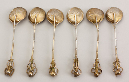 Rare Set of Liberty & Co. Japanese Sterling Silver Octopus Teaspoons (Set of 6) - Sadajiro of Musashiya. 