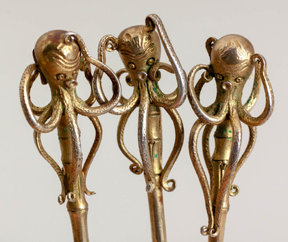 Rare Set of Liberty & Co. Japanese Sterling Silver Octopus Teaspoons (Set of 6) - Sadajiro of Musashiya. 