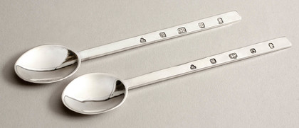 Denis Lacy-Hulbert Silver Arts & Crafts Puritan Condiment Spoons (pair, large size)