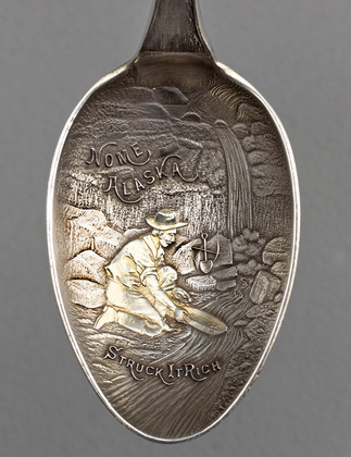 Nome Alaska Struck It Rich Sterling Silver Souvenir Spoon - L.W. Suter, Mayer Bros, Nome Gold Miner