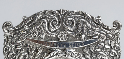 Indian Colonial Silver Viceroys Shield Trophy Menu Holders (Pair) - J. Boseck & Co.