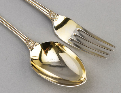 Rare Canova Pattern Silver Gilt Dessert Spoon & Fork - Chawner & Co.