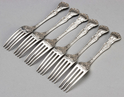 Rare Unknown Pattern Silver Dessert Forks (Set of 6) - Hayne & Cater, Diamond Registration Mark
