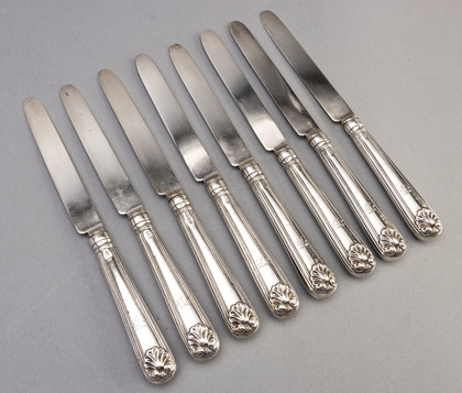 Georgian Silver Dessert Knives (Set of 8) - Thread & Shell Pattern, William Chawner