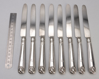 Georgian Silver Dessert Knives (Set of 8) - Thread & Shell Pattern, William Chawner