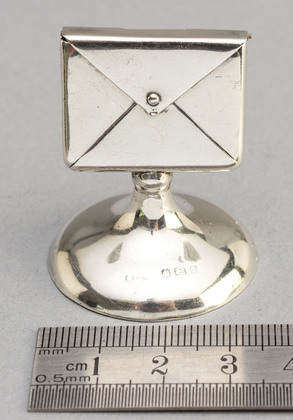 Rare Antique Silver Envelope Stamp Case - Mounted on Stand for Desk