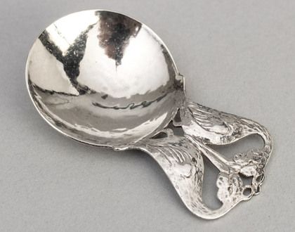 Bernard Instone Silver Arts & Crafts Caddy Spoon - Great Crested Grebes Courting Ritual