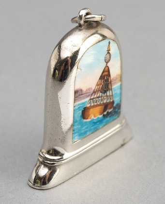 Novelty Antique Silver & Enamel Bell Shaped Vesta Case - Bells Asbestos