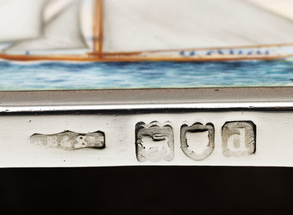 Antique Silver & Enamel Sailing Yacht Large Matchbox Cover - America's Cup, The Shamrock 1899